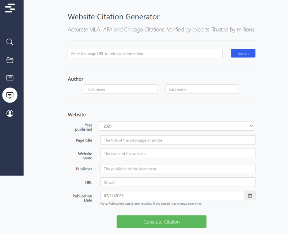 Website Citation Generator by Quetext