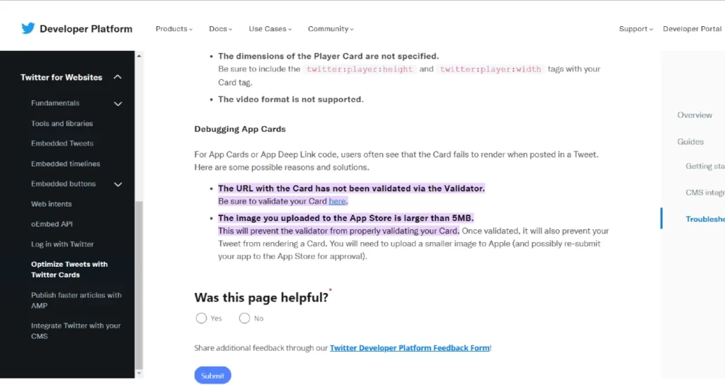 Fix Twitter card validator not working issue with Twitter developer program troubleshooting guide.
